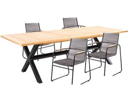 Yoi - Tuinset Wakai tafel dark grey, teak 236x100 cm met 4 stoelen...
