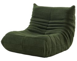Yoin Fauteuil - Groen - Relaxstoel - Teddy - Laag model - Zitzak model - Rondingen voor menselijk lichaam - Fleece stof - Olijfgroen