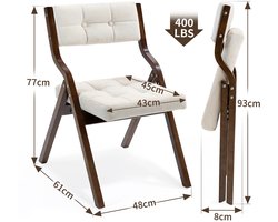 Yoin - Klapstoelen - Gestoffeerd - Hout - Klapstoel - Vouwstoel - Beige - Japandi - 2 stuks - Opklapbaar - Draagbaar - Voor binnen