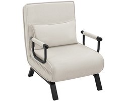 Yoin slaapstoel - Beige - Logeerbed - Slaapbank 1 persoons - Slaapfauteuil - Slaapstoel uitklapbaar - Stoelbed - Linnen