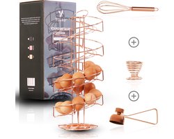 Yolko® Eierrek 40 eieren - Roségoud - Pasen - Eierhouder – Eiermand – Etagere - Draaibaar – inclusief eieropener, eierdopje en garde