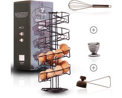 Yolko® Eierrek 40 eieren - Zwart - Pasen - Eierhouder – Eiermand – Etagere - Draaibaar – inclusief eieropener, eierdopje en garde