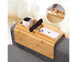 YONO Armleuning Dienblad Bank Flexibel - Bamboe Organizer met Telefoonhouder - Hout