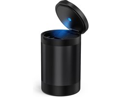 YONO Auto Asbak Rvs met Led - voor Bekerhouder - Deksel - Buiten - Prullenbakje - Zwart