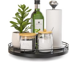 YONO Draaiplateau Hout - 25cm - Lazy Susan Keuken Organizer Accessoires - Ronddraaiend Plateau Decoratie - Kruiden - Badkamer - Zwart