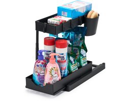 YONO Gootsteenkast Organizer Uitschuifbaar - Hoogte Verstelbaar - Keukenkast Rek - Gootsteenrek - Zwart