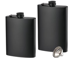 YONO Heupfles Set - 220ml en 330ml Flacon - Veldfles - Platvink met Trechter - Zakflacon - RVS Zwart - 2 Stuks