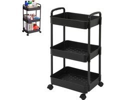 YONO keukentrolley op Wieltjes - Kunststof - Keuken Trolley op Wielen - Opberg Kar Organizer - Zwart