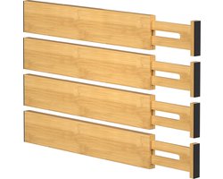 YONO Ladeverdeler Verstelbaar - Lade Organizer Verdeler Uitschuifbaar - 4 stuks - Keuken - Badkamer - Bamboe - 32.5cm