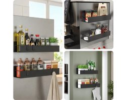 YONO Magnetisch Keukenrek Hangend - 2 Stuks - Kruidenrek Ophangbaar met Haakjes - Organizer Keuken Rek - Zwart