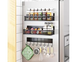 YONO Magnetisch Keukenrek Hangend - 3 Stuks - Kruidenrek Ophangbaar met Haakjes - Organizer Keuken Rek - Zwart