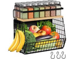 YONO Magnetisch Keukenrek Hangend XL - Kruidenrek Ophangbaar - Wandrek Keuken Organizer - Fruitmand - Opbergmand - Zwart
