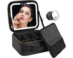 YONO Make Up Tas met Spiegel en Led - Organizer - Beautycase - Koffer - Dames - Meisje - Zwart