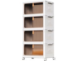 YONO Opbergbox met Deksel en Deur - 4 Stuks - Stapelbare Opbergboxen - Opbergdoos op Wieltjes - Opberger Keuken - Speelgoed - Organizer - Opbergkast