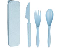 YONO Reisbestek Set - Outdoor Camping Servies - Mes - Vork - Lepel - Eetgerei - Blauw
