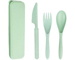 YONO Reisbestek Set - Outdoor Camping Servies - Mes - Vork - Lepel - Eetgerei - Groen