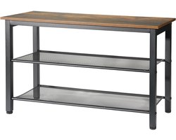 YONO Schoenenrek - Schoenenbank - Schoenenkast - 3 Lagen - 75x49x30 cm - Metaal en Hout - Halbank Industrieel - Vintage Bruin en Zwart