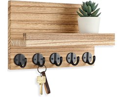 YONO Sleutelrekje Hout met Plankje - Sleutelhouder - Key Organizer - Sleutel Haakjes met Bakje - Sleutelbord