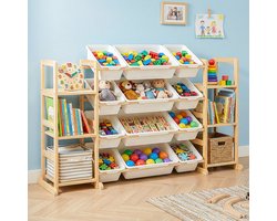 YONO Speelgoedkast met 12 Opbergbakken - Speelgoed Opberger - Boekenkast Kinderkamer - Hout - Speelgoedkist en Boekenrek Kind - Kinderkast met Manden - XL