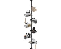 YONO Telescopisch Doucherek - Verstelbaar 76-305 cm - 6 Mandjes - Bevestigen Zonder Boren - Douche Rek Hoek - Zwart
