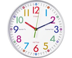 YONO Wandklok voor Kinderen - Kinderklok - Leerklok met Kleuren - Klok Leren Kijken - Oefenklok - 30 cm