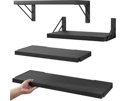 YONO Wandplank Zwevend Set - Hout - 4 Stuks - Boekenplanken - Industrieel Muurplank - Zwart