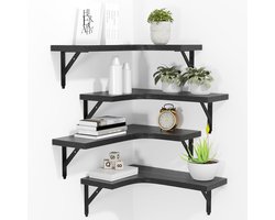 YONO Wandplank Zwevend Set - L Shape Hoekplanken - Hout - 4 Stuks - Boekenplanken - Industrieel Muurplank - Zwart