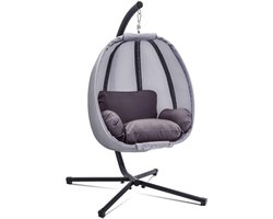 YOR® Hangstoel Cocoon - Egg Hangstoel – Hang Stoel Met Standaard – Egg Chair Inclusief Kussens – Voor Binnen Of Buiten – Hangstoelen - Gewicht tot 150 Kg - Grijs - 96cm x 96cm x 175cm; 27 kg