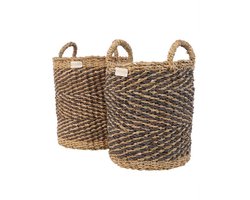 Yoshiko - Datong M - Rieten opbergmand met handvaten - naturel/zwart - zeegras
