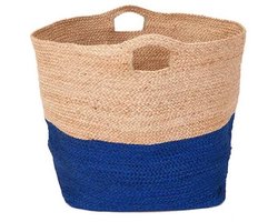 Yoshiko - Yala XL - Jute - naturel/blauw - Opbergmand - Mand - Wasmand - Speelgoedmand - Opbergmanden Kinderkamer -Opvouwbaar Opbergmanden - Rond - Handvaten