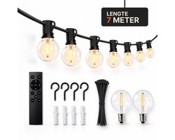 YØT® Lichtsnoer Buiten - 12 LED lampjes - 7M Prikkabel - IP44 Lichtslinger Met Afstandsbediening - Buitenverlichting - Dimbaar - 2700K Warm Wit