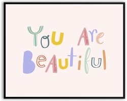 You Are Beautiful fotolijst met glas 50 x 70 cm - Prachtige kwaliteit - Kinderkamer -Woonkamer - Slaapkamer - Qoute - Harde lijst - schilderij - Glazen plaat - incl ophangsysteem - Grappige Poster - Foto ingelijst - Canvas