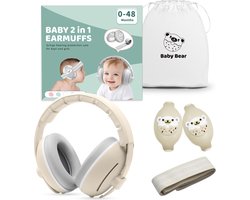 Youha gehoorbeschermingsset - gehoorbescherming geschikt voor Baby’s en Peuters (0-4 jaar) - 2-in-1 set - Anti slip- en klitterband - Kleur: Beige