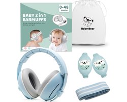 Youha gehoorbeschermingsset - gehoorbescherming geschikt voor Baby’s en Peuters (0-4 jaar) - 2-in-1 set - Anti slip- en klitterband - Kleur: Blauw