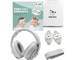 Youha gehoorbeschermingsset - gehoorbescherming geschikt voor Baby’s en Peuters (0-4 jaar) - 2-in-1 set - Anti slip- en klitterband - Kleur: Grijs