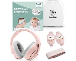 Youha gehoorbeschermingsset - gehoorbescherming geschikt voor Baby’s en Peuters (0-4 jaar) - 2-in-1 set - Anti slip- en klitterband - Kleur: Roze