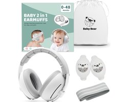 Youha gehoorbeschermingsset - gehoorbescherming geschikt voor Baby’s en Peuters (0-4 jaar) - 2-in-1 set - Anti slip- en klitterband - Kleur: Wit