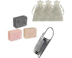Youhomy Geurblokjes set met organza zakjes & mini rasp - 3 heerlijke geurenblokje - LAVENDEL-CONAL BRUSH- FRESH COTTON| woonkamer| kledingkast| Cadeauset- Home