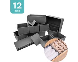 Yourganized - Kast Organizer - Kast Verdeler - Opbergmand - Set van 12 - Opbergbox - Voor Kleding/Ondergoed/Badkamer - Grijs