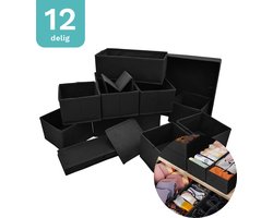 Yourganized - Kast Organizer - Kast Verdeler - Opbergmand - Set van 12 - Opbergbox - Voor Kleding/Ondergoed/Badkamer -Zwart