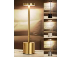 Yourthings Tafellamp ( goud ) oplaadbaar - nachtlamp slaapkamer - Bureaulamp - Draadloze tafel lamp - Nachtlamp - LED- Touch Lamp - 3 kleurmodes - LED - Goud , Zwart , Zilver, Wit