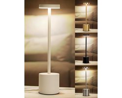 Yourthings Tafellamp ( wit ) oplaadbaar - nachtlamp slaapkamer - Bureaulamp - Draadloze tafel lamp - Nachtlamp - LED- Touch Lamp - 3 kleurmodes - LED - Goud , Zwart , Zilver.