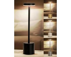 Yourthings Tafellamp ( zwart ) oplaadbaar - nachtlamp slaapkamer - Bureaulamp - Draadloze tafel lamp - Nachtlamp - LED- Touch Lamp - 3 kleurmodes - LED - Goud , Zwart , Zilver, Wit