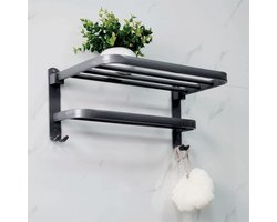 yozhch Grijze wandgemonteerde handdoekhouder met haken, zelfklevende handdoekhouder voor de badkamer, gemaakt van aluminium (38 cm)