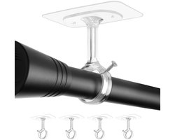 YOZHIQU 4 Stuks - Steunen voor gordijnroedes - Verstelbare plafond- en muurbeugels zonder boren - Draagringontwerp voor snelle en schone installatie - Geschikt voor stangen Ø25-32mm - Plastic - 9x6x9cm