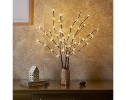 YOZHIQU Lichtboom geschikt voor binnen/buiten - Set van 3 - 60 LED's - Waterdichte lichttak - 77cm - Warm wit licht - Bruin - Werkt op batterijen - Woondecoratie - Geschikt voor kerst-, paas- en Halloweendecoraties