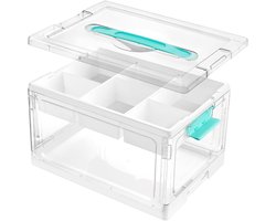 YOZHIQU Opvouwbare opbergdoos - met uitneembaar dienblad - opbergdoos met deksel - knutseldoos - geschikt voor het opbergen van kunstbenodigdheden, knutselmaterialen, naaigaren, etui's, etc.