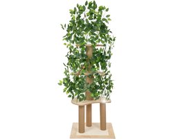 Ypet Kattenboom met bladeren XXL - Krabpaal Voor Katten - Grote Kat - Kattentoren Hout - Stevige Kattenmeubel - Klimmuur - Met Slaapplek - Hoge Kattenplank - Speelboom Bruin - 160 cm