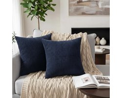 YQLAFT kussenhoes 45x45 - Set van 2 - effen kleur - Sierkussenhoes van ribstof - Met rits - Antistatische kussenhoes - exclusief binnenkussens - blauw