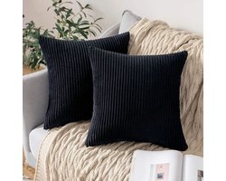 YQLAFT kussenhoes 45x45 - set van 2 - effen kleur - Sierkussenhoes van ribstof - Met rits - Antistatische kussenhoes - exclusief binnenkussens - zwart